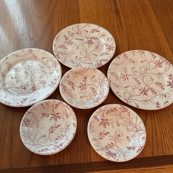 6 Vintage Wellsville China‎ Red Chintz Pattern Restaurant Ware Bowl & Plate 1958